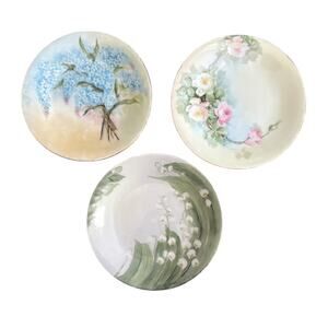Antique Limoges Rare Hand Painted Floral Dessert Dishes Set of 3